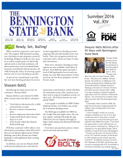 Summer 2016 Vol. XIV - Bennington State Bank