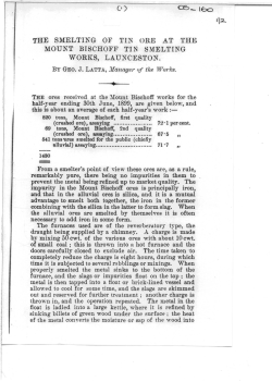 THE SMELTING OF TIN ORE AT THE MOUNT BISCHOFF TIN