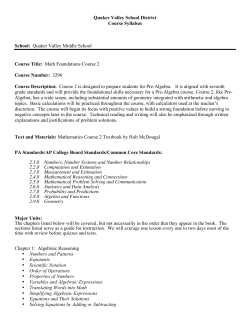Quaker Valley Middle School Course Title: Math Foundations