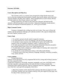 1 Literature 120 SMSU January 24, 2017 Course Description and