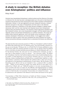 A study in reception: the British debates over Aristophanes` politics