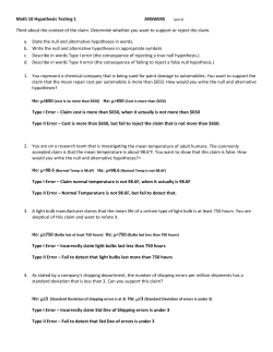 Math 10 Hypothesis Testing 1 ANSWERS (gw14) Think about the