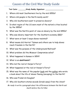1. Where did most Southerners live by the mid-1850s?