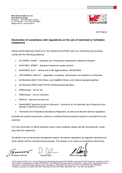 Declaration of compliance with regulations on the use of restricted or