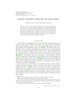 COMPLEX SYMMETRIC OPERATORS AND APPLICATIONS 1