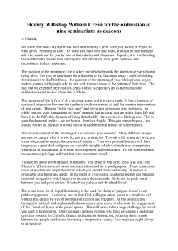 Bishop William Crean`s homily at the Diaconate Ceremony in