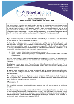 Complaints Procedure Patient Leaflet [June 2014]