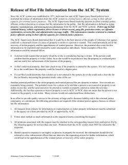 &ldquo;Hot File&rdquo; Information - Arkansas Crime Information Center