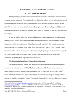 WHEN SECRET SETTLEMENTS ARE UNETHICAL By Patrick