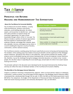 principles for reform: housing and homeownership tax expenditures