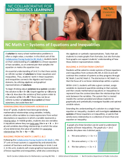 NC Math 1 &ndash; Systems of Equations and Inequalities NC2ML