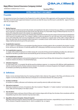 Preamble A Cover B Definitions EXTRA CARE POLICY