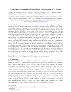 Green Energy Solutions in Nigeria: Merits, Challenges and