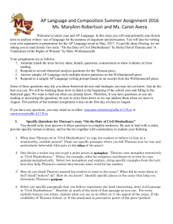 AP Language and Composition Summer Assignment 2016 Ms