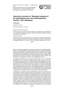 Interactive comment on &ldquo;Biological catalysis of the hydrological cycle