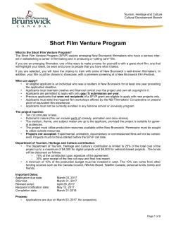 Short Film Venture Program - NB Film Co-op
