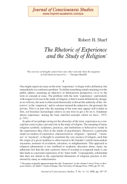 The Rhetoric of Experience and the Study of Religion