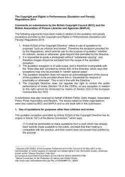 The Copyright and Rights in Performances (Quotation and Parody