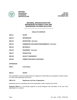 MATERIAL SPECIFICATION FOR MAGNESIUM CHLORIDE FLAKE