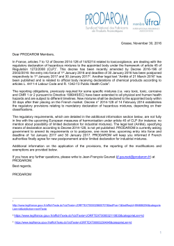 1 Grasse, November 30, 2016 Dear PRODAROM Members