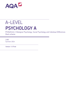 A-level Psychology A Mark scheme Unit 02 - Biological