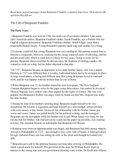 The Life of Benjamin Franklin - The Syracuse City School District