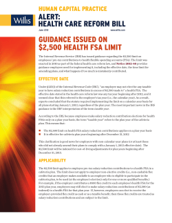 alert: health care reform bill guidance issued on $2500 health fsa limit