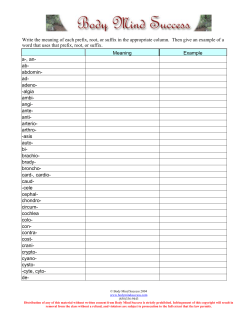 Prefix-Root-Suffix Meaning Example a-, an- ab- abdomin- ad