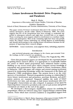 Leisure Involvement Revisited: Drive Properties and Paradoxes