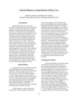 Dietary Fat and Protein Effects on Fertility of Lactating Dairy Cows