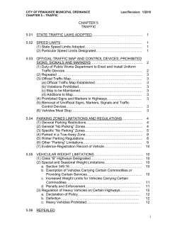 i CHAPTER 5 TRAFFIC 5.01 STATE TRAFFIC LAWS ADOPTED