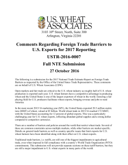 Comments Regarding Foreign Trade Barriers to U.S. Exports for