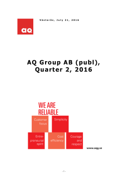 AQ Group AB (publ), Quarter 2, 2016