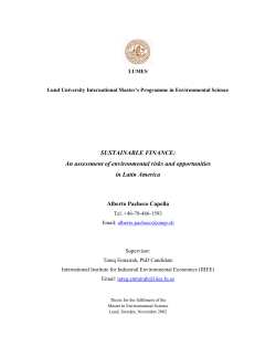 SUSTAINABLE FINANCE: An assessment of environmental risks