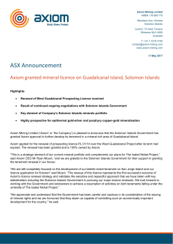 Axiom granted mineral licence on Guadalcanal Island