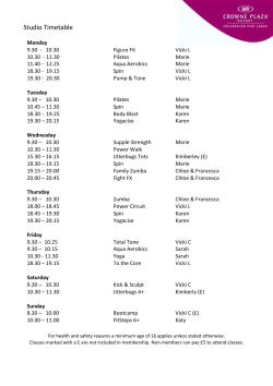 Studio Timetable - Impact Experiences
