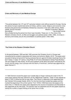 Crisis and Recovery of Late Medieval Europe