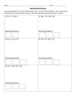 1) 5x &ndash; 3 = 18x -5 Matching problems: 2) 36x &ndash; 72 = 34x + 60