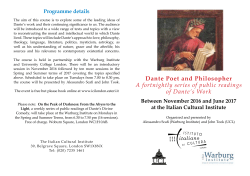 Dante Poet and Philosopher A fortnightly series of public readings of