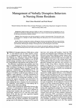 Management of Verbally Disruptive Behaviors in Nursing Home