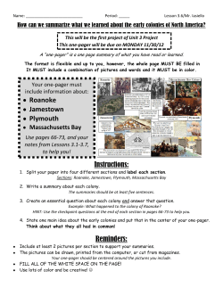 Instructions: Reminders: Roanoke Jamestown Plymouth