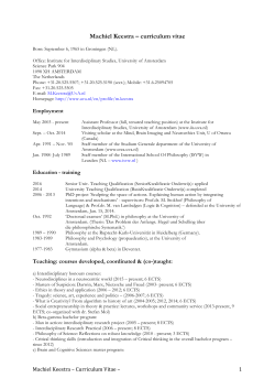 Machiel Keestra &ndash; curriculum vitae