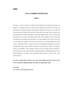 CHE121 Quiz 3 Key - Seattle Central College