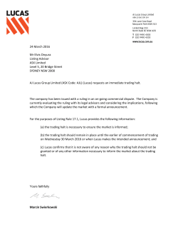 24 March 2016 Mr Elvis Onyura Listing Advisor ASX Limited Level 5