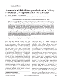 Simvastatin Solid Lipid Nanoparticles for Oral Delivery: Formulation