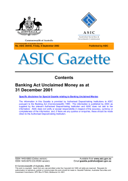 Contents Banking Act Unclaimed Money as at 31 December