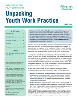 Unpacking Youth Work Practice - The Forum for Youth Investment