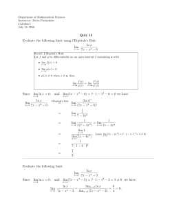 Quiz 13 Evaluate the following limit using l`Hopitals`s Rule lim lnx 7x