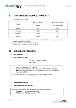 STORAGE PRICE SHEET I. FIRM STANDARD BUNDLED