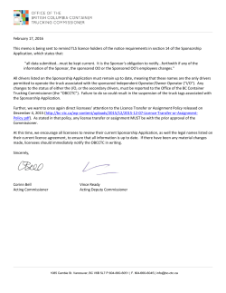 February 17, 2016 This memo is being sent to remind TLS licence